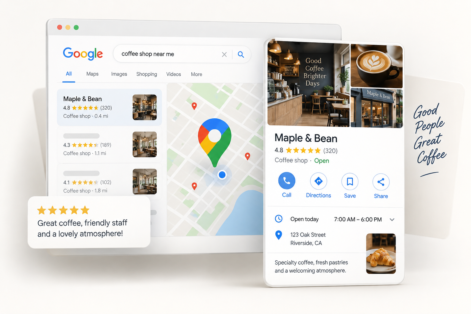 Perfil comercial no Google com mapa, localização e informações da empresa